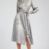 Discount Metallic Buttondown Dress Women Maxi Dresses | Midi Dresses