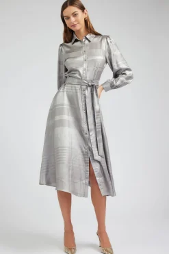Discount Metallic Buttondown Dress Women Maxi Dresses | Midi Dresses