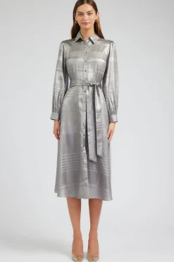 Discount Metallic Buttondown Dress Women Maxi Dresses | Midi Dresses