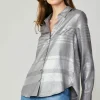 Outlet Metallic Buttonup Shirt Women Long Sleeve Tops