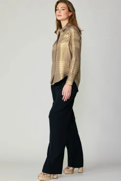 Discount Metallic Buttonup Shirt Women Long Sleeve Tops