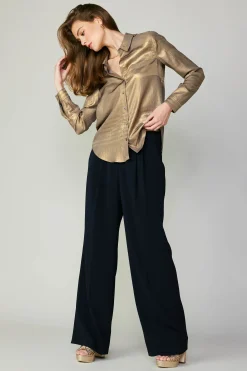 Discount Metallic Buttonup Shirt Women Long Sleeve Tops