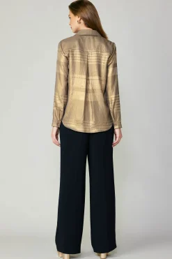 Discount Metallic Buttonup Shirt Women Long Sleeve Tops