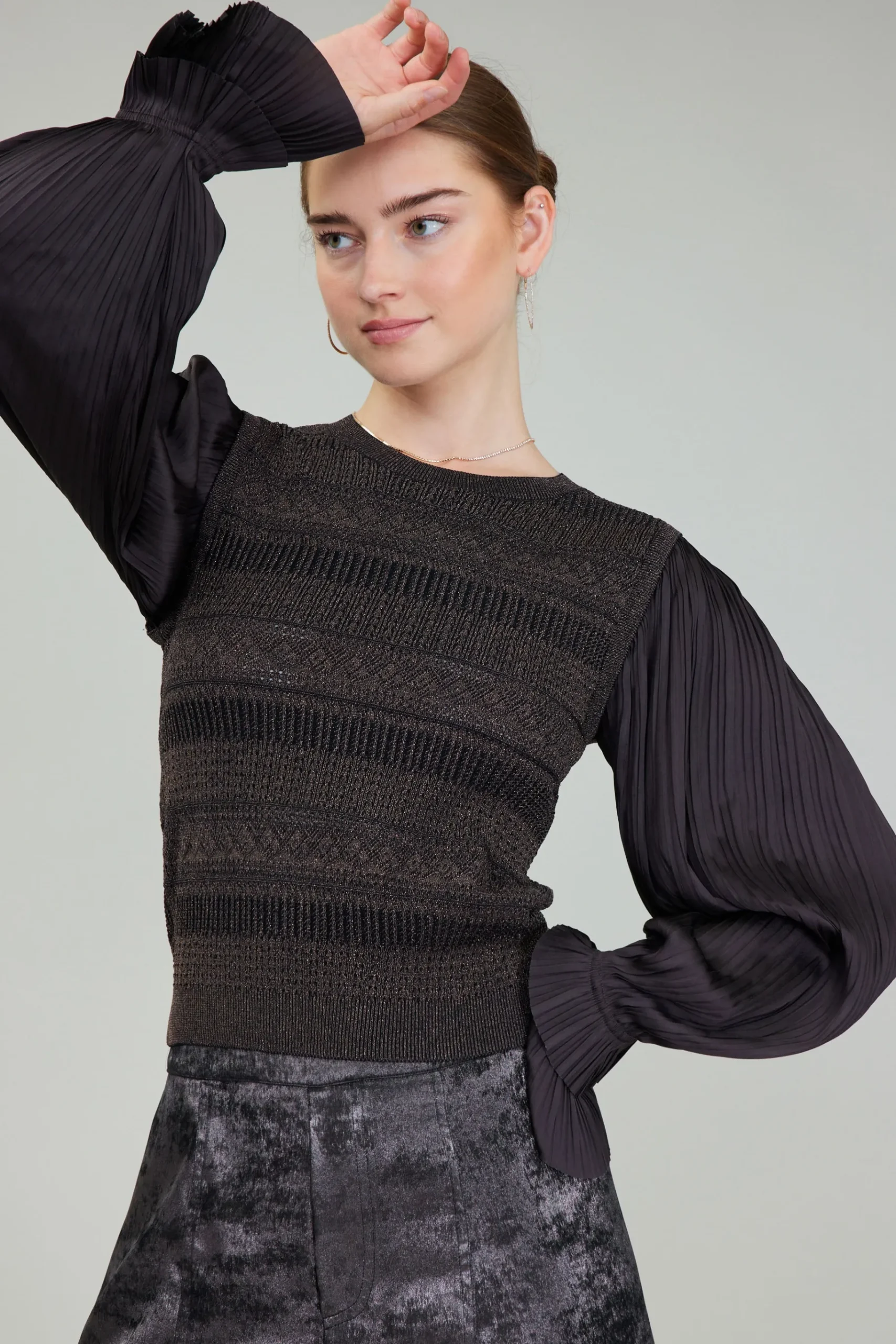 Sale Metallic Contrast Sweater Top Women Knitwear | Long Sleeve Tops