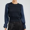 New Metallic Contrast Sweater Top Women Knitwear | Long Sleeve Tops