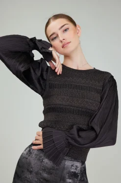 Sale Metallic Contrast Sweater Top Women Knitwear | Long Sleeve Tops