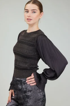 Sale Metallic Contrast Sweater Top Women Knitwear | Long Sleeve Tops
