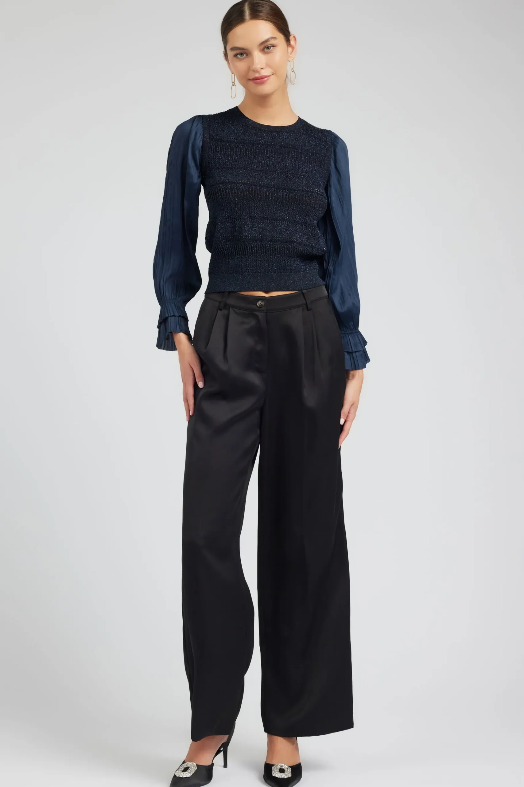 New Metallic Contrast Sweater Top Women Knitwear | Long Sleeve Tops