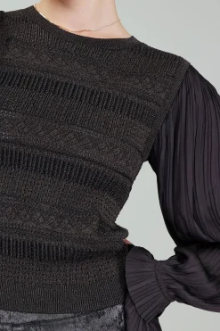Sale Metallic Contrast Sweater Top Women Knitwear | Long Sleeve Tops