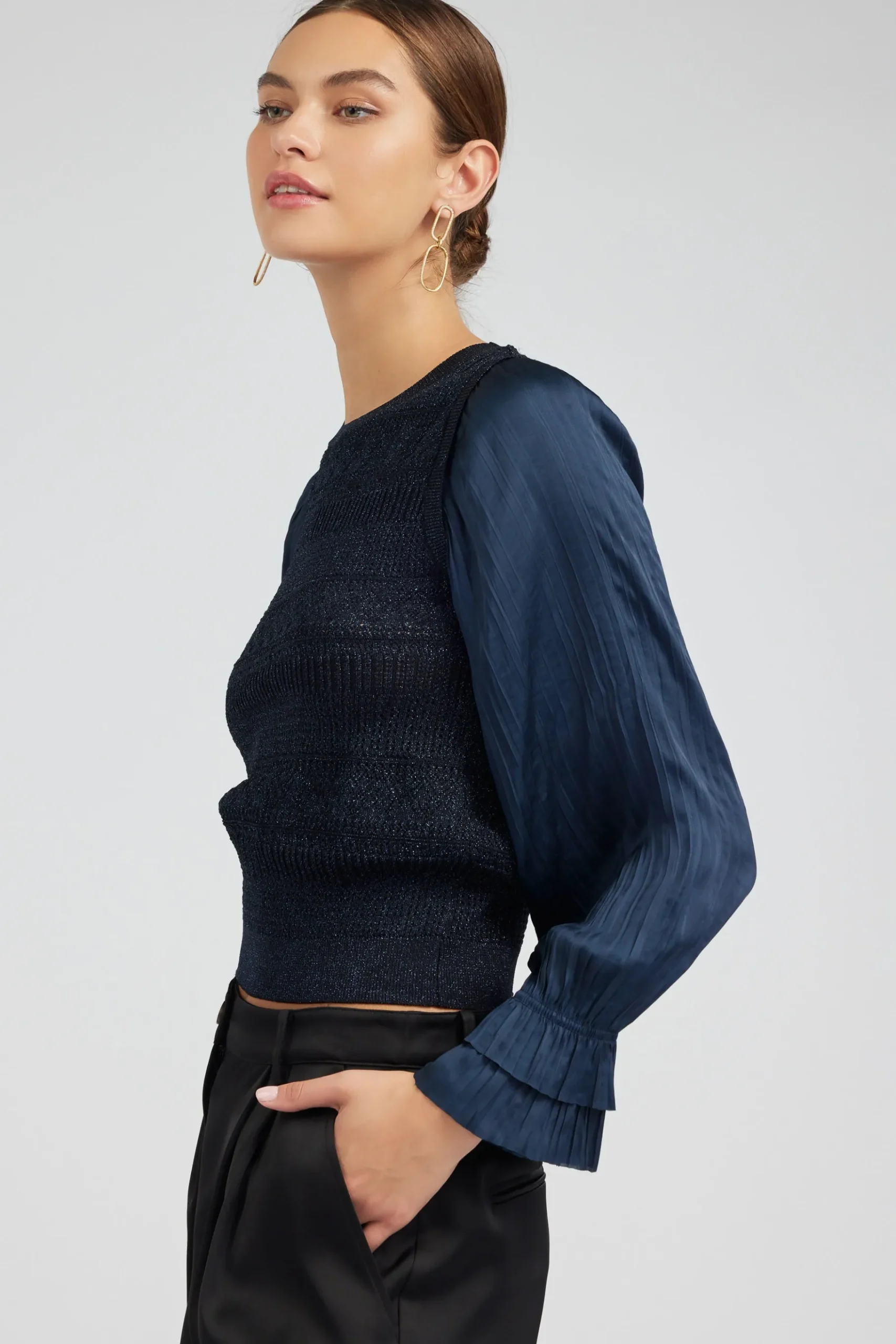 New Metallic Contrast Sweater Top Women Knitwear | Long Sleeve Tops
