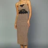 Fashion Metallic Lace Detail Dress Women Midi Dresses