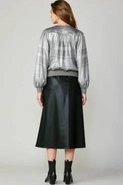 Online Metallic Surplice Blouse Women Long Sleeve Tops