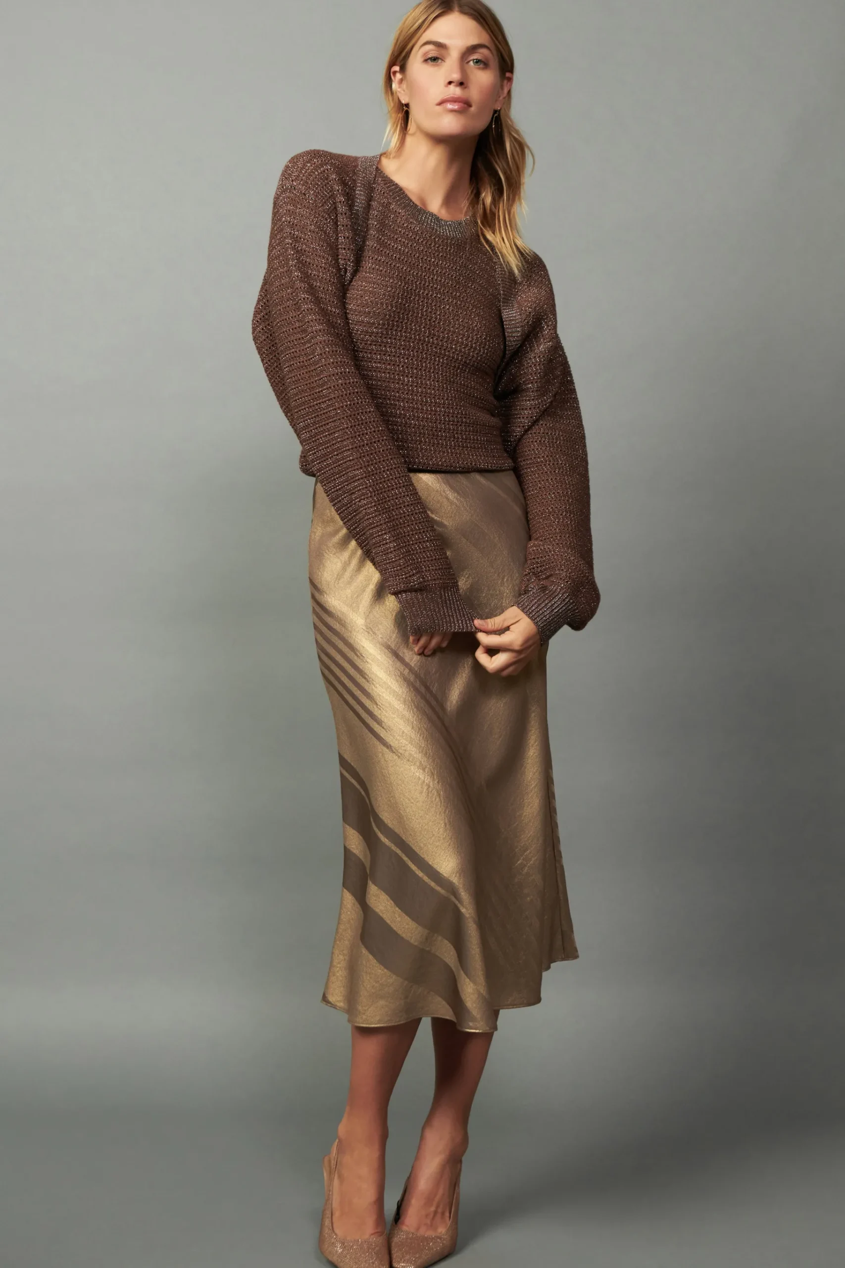 Fashion Metallic Sweater Shrug Set Women Knitwear | Coats & Jackets