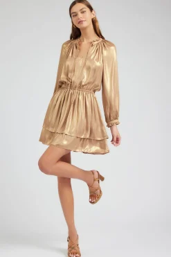 Sale Metallic Tiered Mini Dress Women Mini Dresses