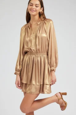 Sale Metallic Tiered Mini Dress Women Mini Dresses