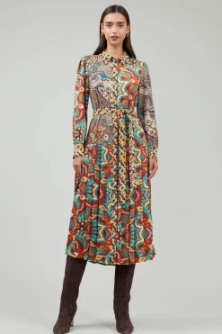 Discount Mixed Print Shirt Dress Women Midi Dresses