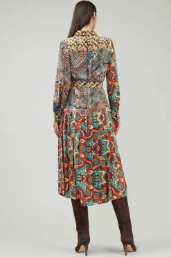 Discount Mixed Print Shirt Dress Women Midi Dresses