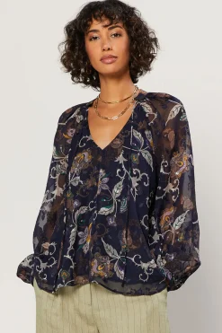 Online Navy Floral Long Sleeve Top Women Long Sleeve Tops