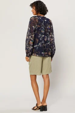 Online Navy Floral Long Sleeve Top Women Long Sleeve Tops
