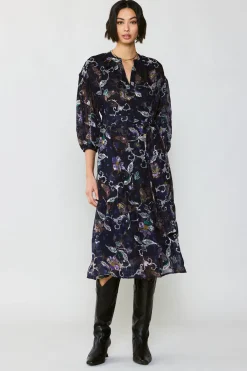 Clearance Navy Floral Midi Dress Women Midi Dresses
