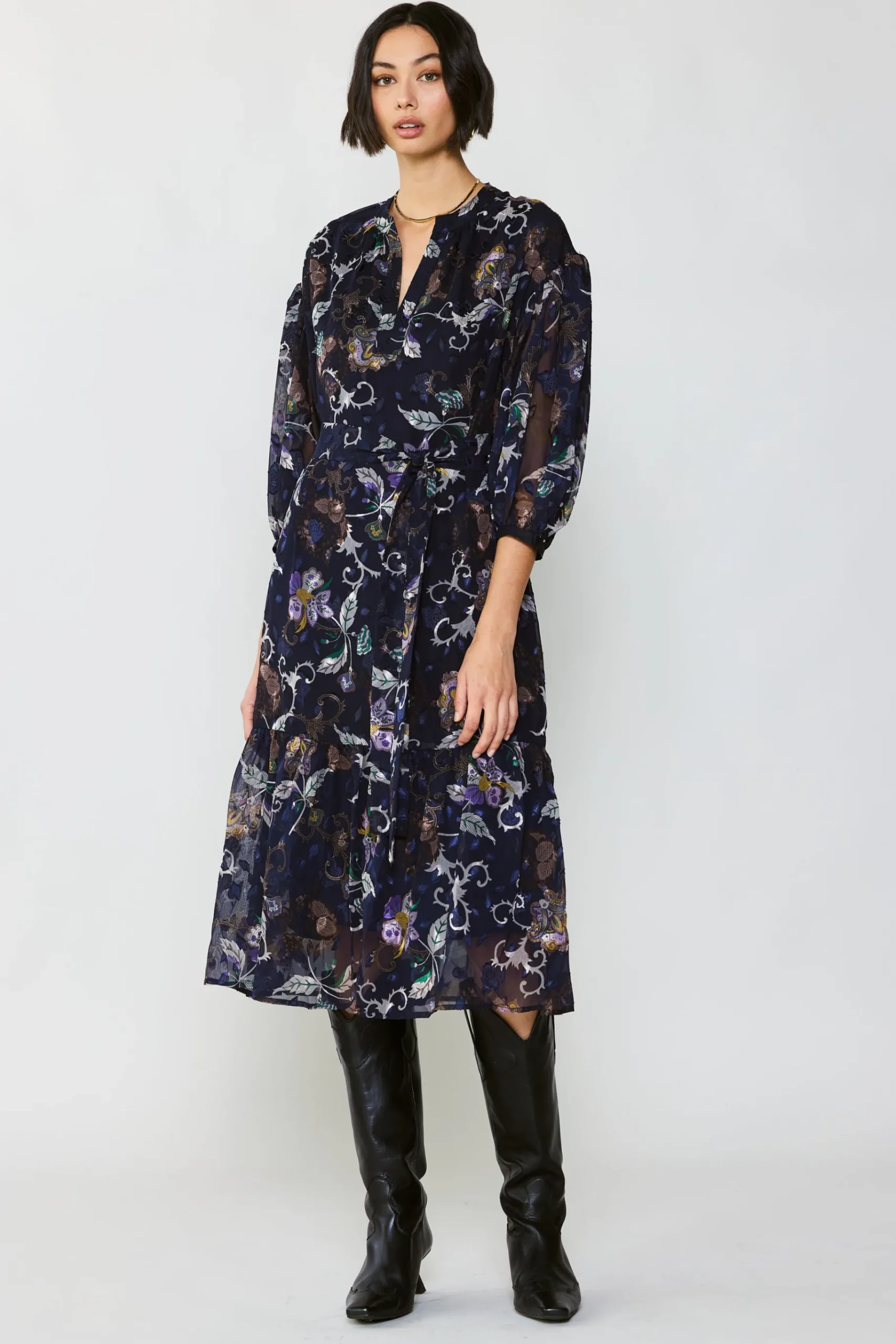 Clearance Navy Floral Midi Dress Women Midi Dresses