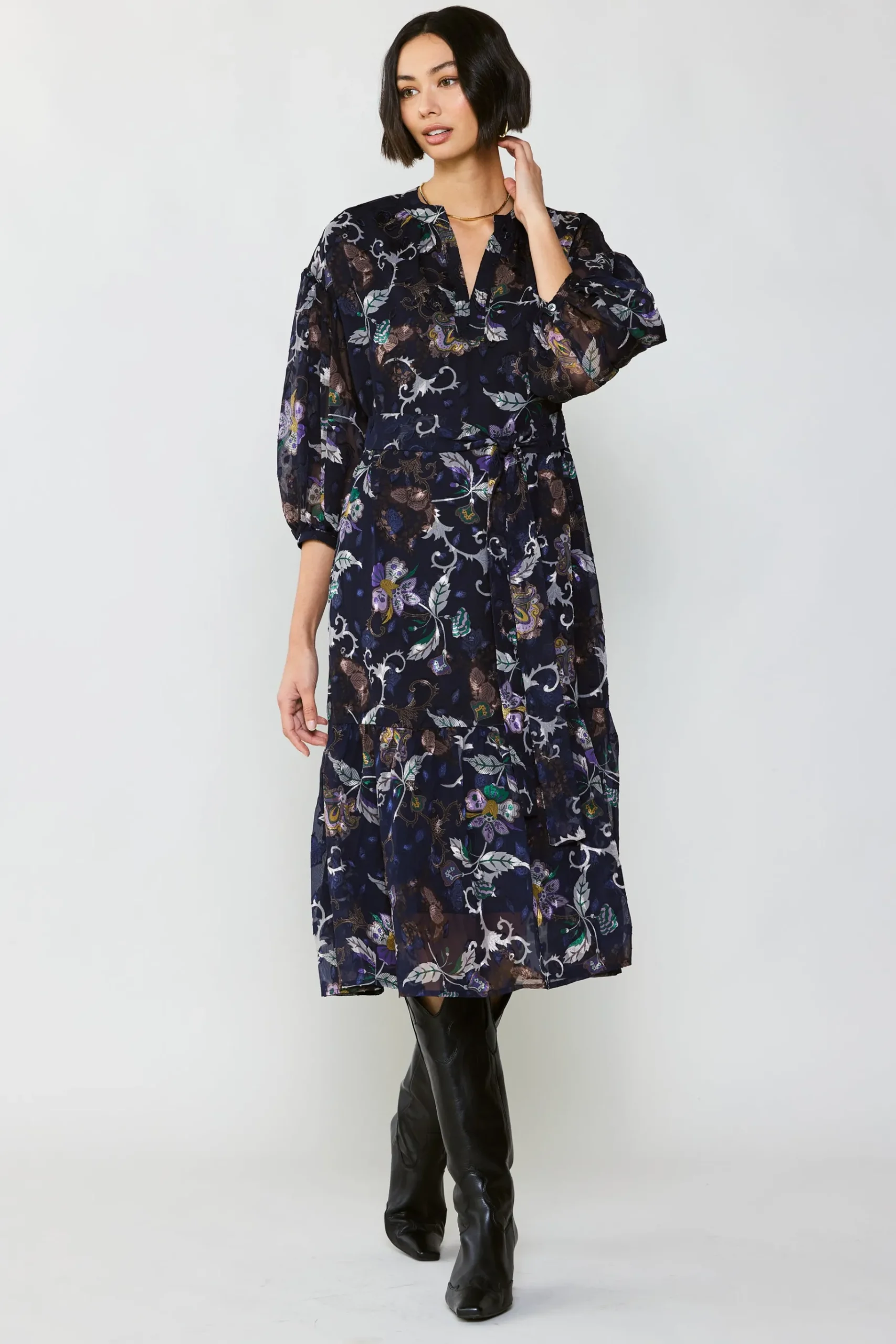 Clearance Navy Floral Midi Dress Women Midi Dresses