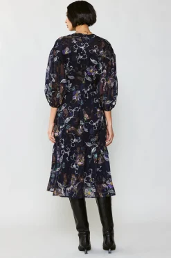 Clearance Navy Floral Midi Dress Women Midi Dresses