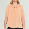 Online Neck Tie Detailed Blouse Women Short Sleeve Tops