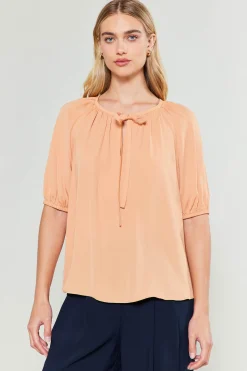 Online Neck Tie Detailed Blouse Women Short Sleeve Tops
