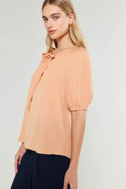 Online Neck Tie Detailed Blouse Women Short Sleeve Tops