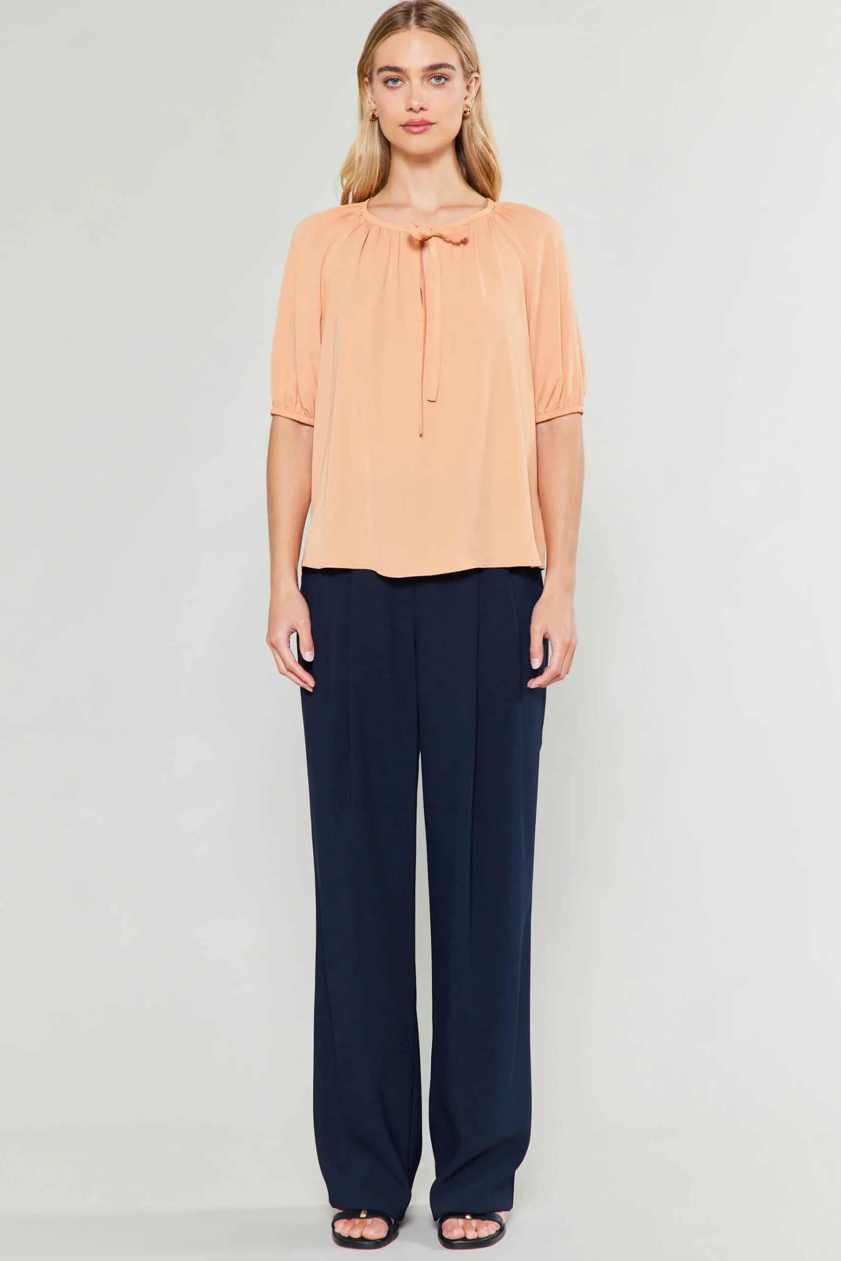 Online Neck Tie Detailed Blouse Women Short Sleeve Tops