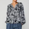 Clearance Noir Floral Blouse Women Long Sleeve Tops