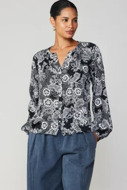 Clearance Noir Floral Blouse Women Long Sleeve Tops