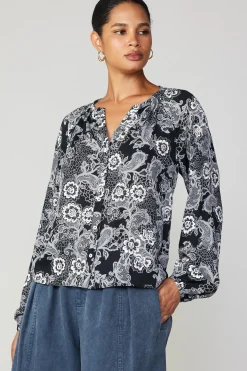 Clearance Noir Floral Blouse Women Long Sleeve Tops