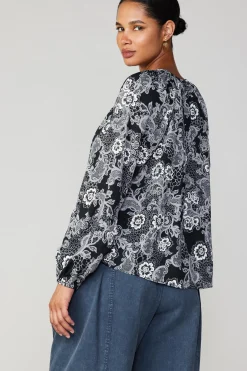 Clearance Noir Floral Blouse Women Long Sleeve Tops
