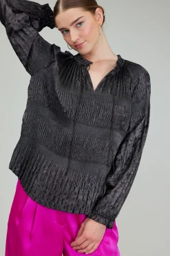 Outlet Opalescent Pleated Blouse Women Long Sleeve Tops