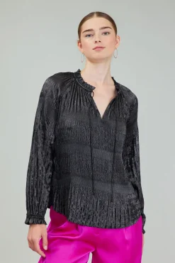 Outlet Opalescent Pleated Blouse Women Long Sleeve Tops