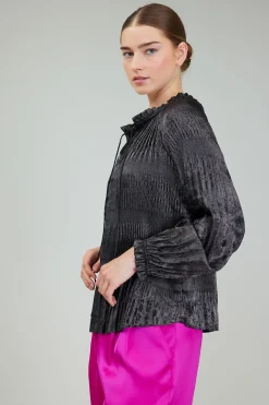 Outlet Opalescent Pleated Blouse Women Long Sleeve Tops