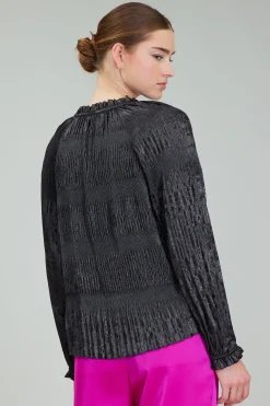 Outlet Opalescent Pleated Blouse Women Long Sleeve Tops