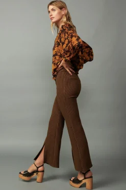 Clearance Orange Picot Stitch Blouse Women Long Sleeve Tops
