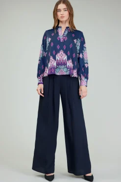 Online Ornate Border Print Blouse Women Long Sleeve Tops