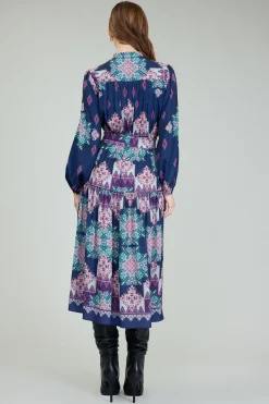 Hot Ornate Border Printed Midi Dress Women Midi Dresses