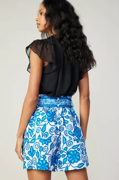 New Painterly Floral Belted Shorts Women Shorts