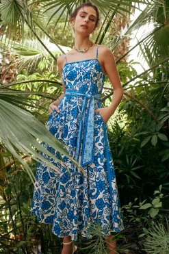 Online Painterly Floral Midi Dress Women Midi Dresses