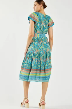 Hot Paisley Border Print Midi Dress Women Midi Dresses