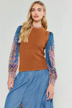 Sale Paisley Contrast Sleeve Knit Top Women Knitwear | Sweaters