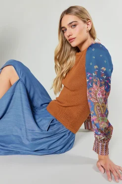 Sale Paisley Contrast Sleeve Knit Top Women Knitwear | Sweaters