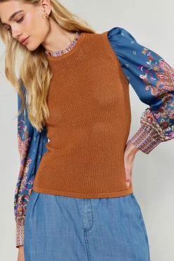 Sale Paisley Contrast Sleeve Knit Top Women Knitwear | Sweaters