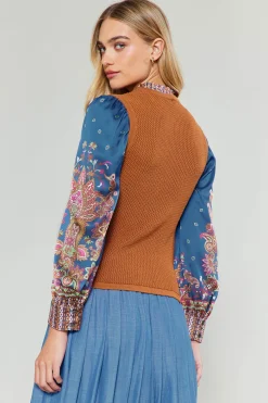 Sale Paisley Contrast Sleeve Knit Top Women Knitwear | Sweaters