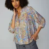 Best Paisley Motif Button Blouse Women Long Sleeve Tops